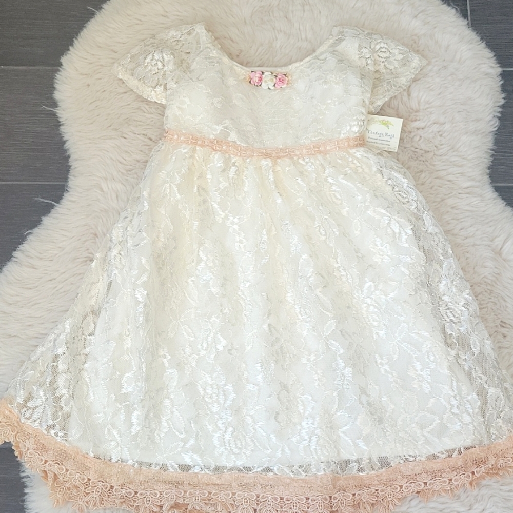 Lace Wedding Christening Vintage-look Dress, sz 2-3